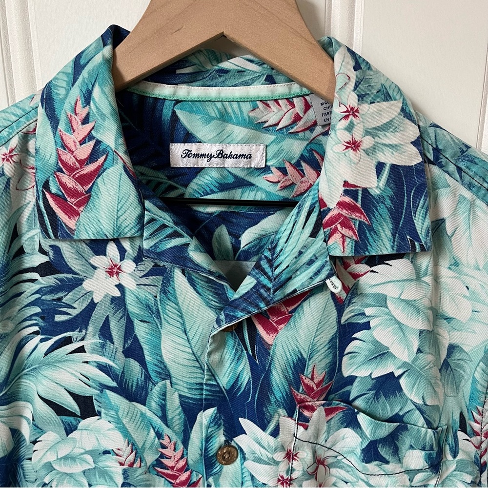 Tommy Bahama Seaside Botanic Island Zone Camp Shirt Ocean Deep Men’s S